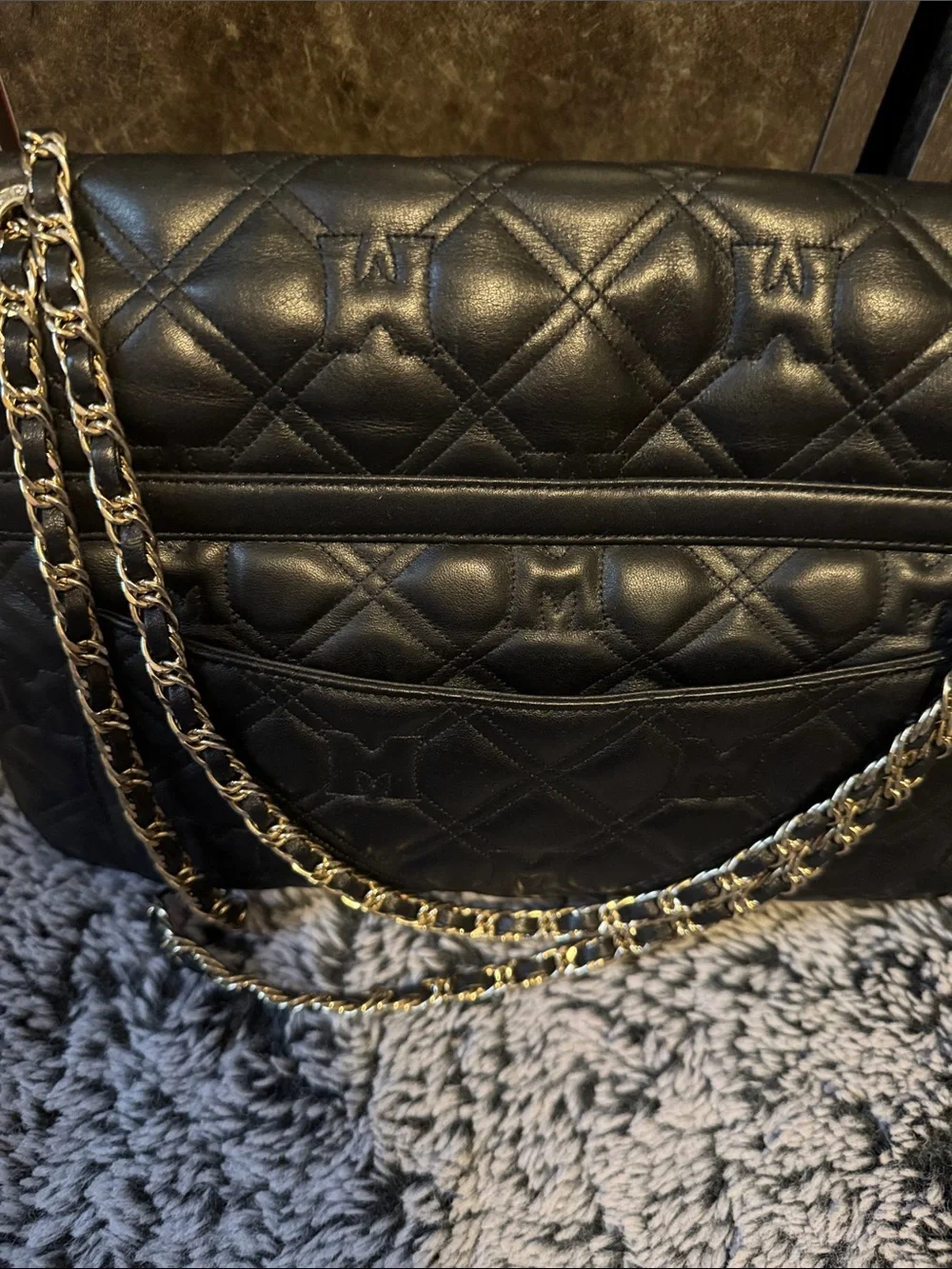 Black Quilted Shoulder Bag with Chain Strap